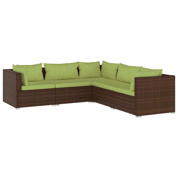 vidaXL 5 Piece Garden Lounge Set with Cushions Poly Rattan Brown