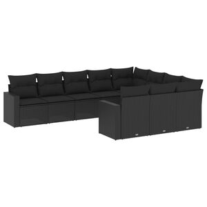 vidaXL 10 Piece Garden Sofa Set with Cushions Black Poly Rattan