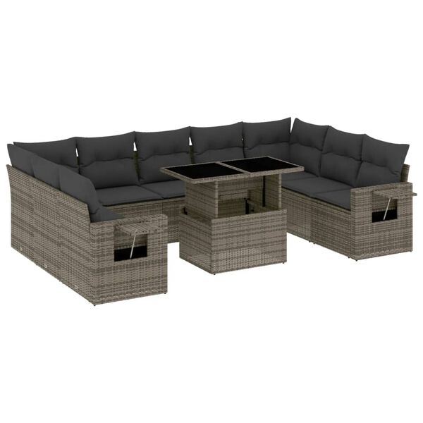 vidaXL 10 Piece Garden Sofa Set with Cushions Grey Poly Rattan