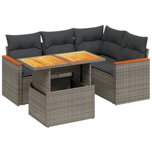 vidaXL 5 Piece Garden Sofa Set with Cushions Grey Poly Rattan