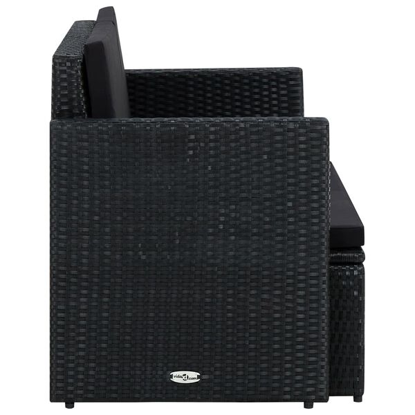 vidaXL 2 Seater Garden Sofa with Cushions Black Poly Rattan