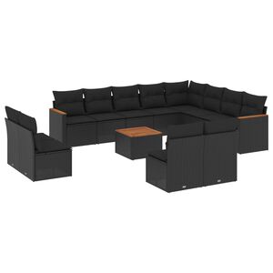 vidaXL 13 Piece Garden Sofa Set with Cushions Black Poly Rattan