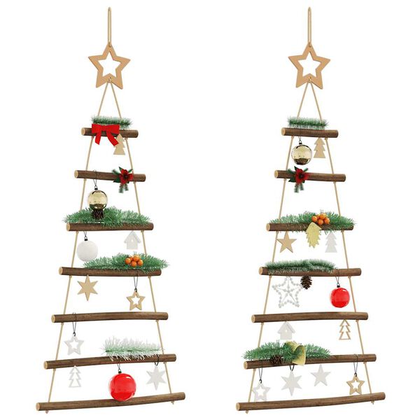 vidaXL&nbsp;Hanging Christmas Trees with Top Stars 2 pcs 42x90 cm Natural Branch
