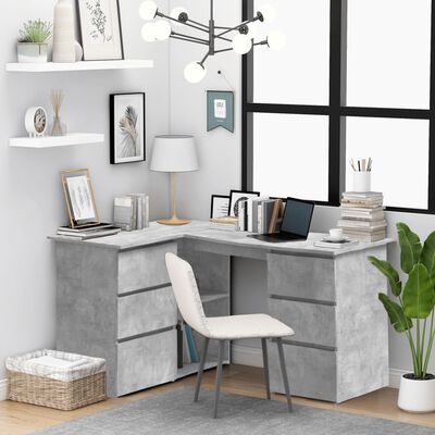 vidaXL Corner Desk Concrete Grey 145x100x76 cm Chipboard