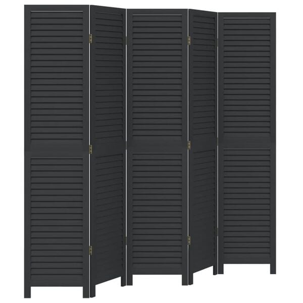 vidaXL Room Divider&nbsp;5 Panels Black Solid Wood Paulownia