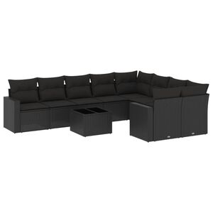 vidaXL 10 Piece Garden Sofa Set with Cushions Black Poly Rattan