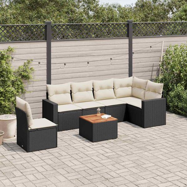 vidaXL 7 Piece Garden Sofa Set with Cushions Black Poly Rattan