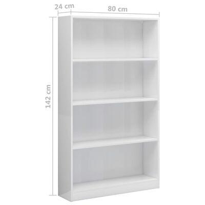 vidaXL 4-Tier Book Cabinet High Gloss White 80x24x142 cm Engineered Wood