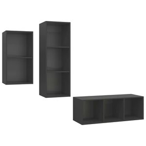 vidaXL 3 Piece TV Cabinet Set Grey Engineered Wood