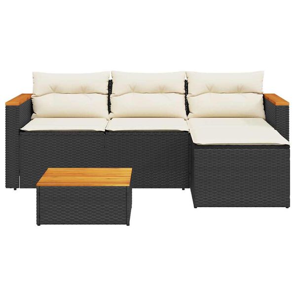 vidaXL 3 Piece Garden Sofa Set with Cushions Black Poly Rattan