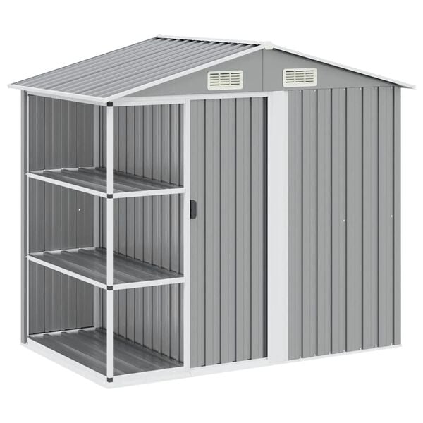 vidaXL Garden Shed with Rack Grey 205x130x183 cm Iron