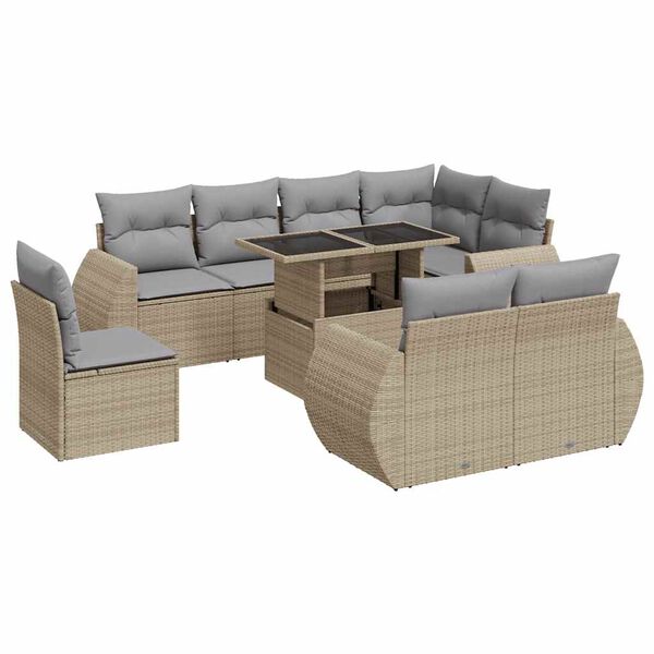 vidaXL 9 Piece Garden Sofa Set with Cushions Beige Poly Rattan