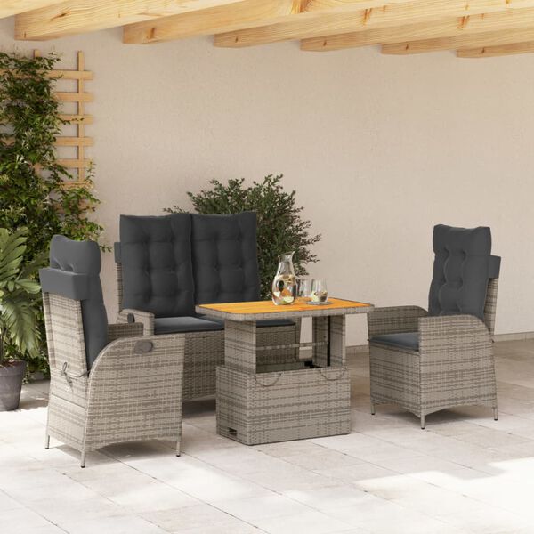 vidaXL 4 Piece Garden Dining Set with Cushions Grey Poly Rattan