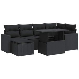 vidaXL 7 Piece Garden Sofa Set with Cushions Black Poly Rattan