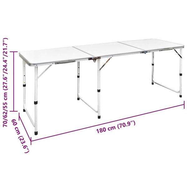 Foldable Camping Table Height Adjustable Aluminium 180 x 60 cm