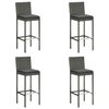 vidaXL Garden Bar Stools with Cushions 4 pcs Grey Poly Rattan