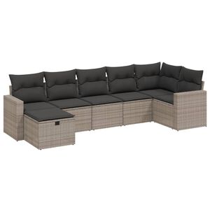 vidaXL 7 Piece Garden Sofa Set with Cushions Grey Poly Rattan