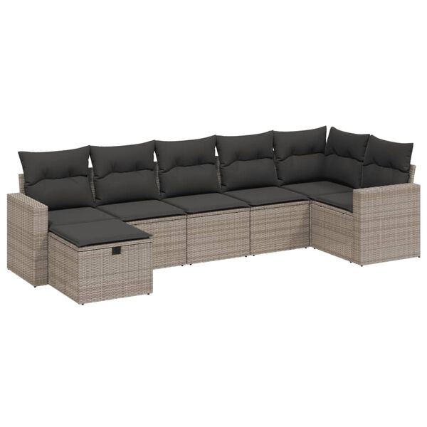 vidaXL 7 Piece Garden Sofa Set with Cushions Grey Poly Rattan