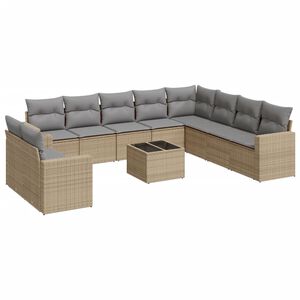 vidaXL 11 Piece Garden Sofa Set with Cushions Beige Poly Rattan