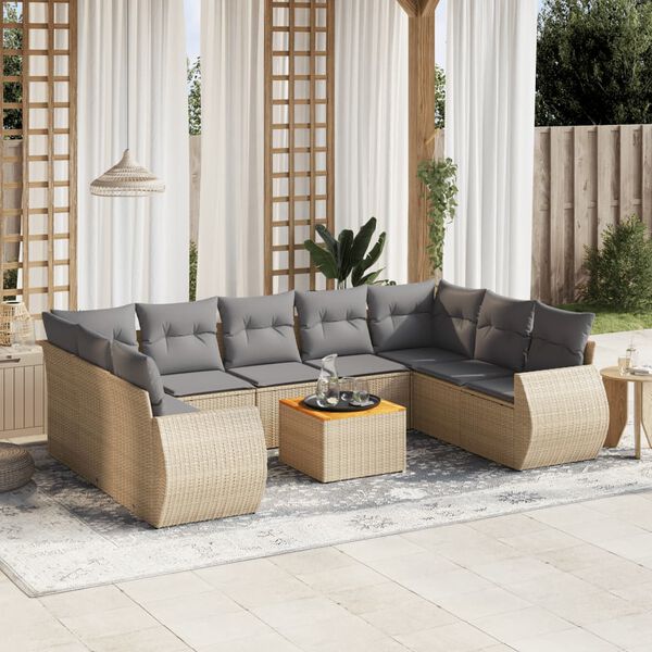 vidaXL 10 Piece Garden Sofa Set with Cushions Beige Poly Rattan