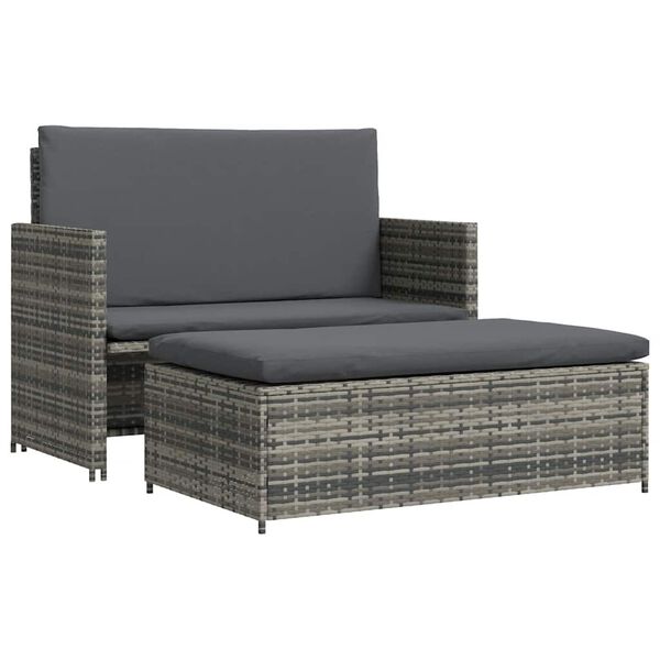 vidaXL 2 Piece Garden Lounge Set with Cushions Poly Rattan Grey