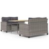 vidaXL 3 Piece Garden Dining Set with Grey Cushions Poly Rattan
