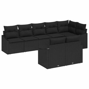 vidaXL Garden Sofa Set with Cushion 8 pcs Black Poly Rattan