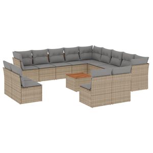 vidaXL 14 Piece Garden Sofa Set with Cushions Beige Poly Rattan
