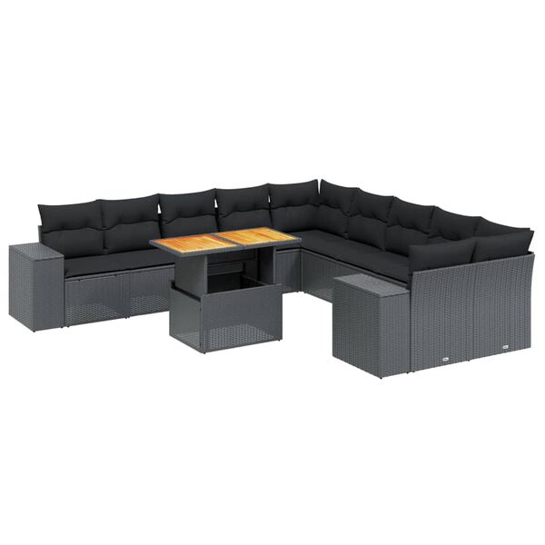 vidaXL 11 Piece Garden Sofa Set with Cushions Black Poly Rattan