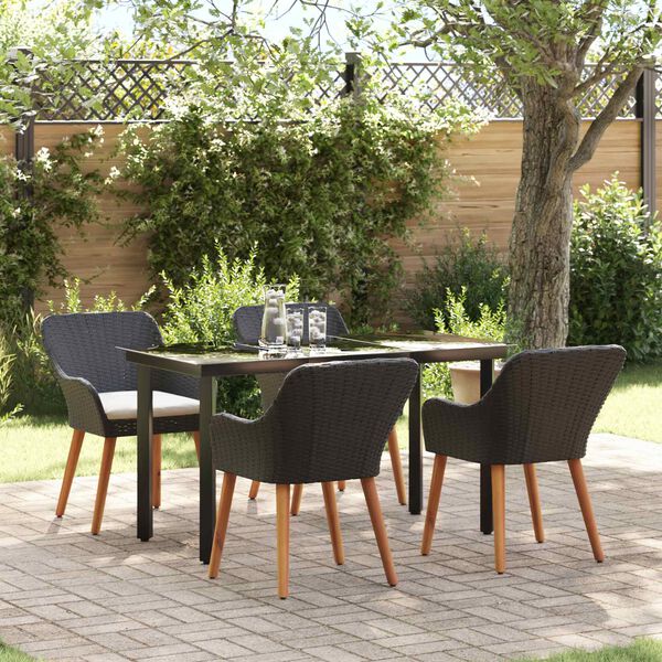 vidaXL Garden Dining Set with Cushion 5 pcs Black Poly Rattan