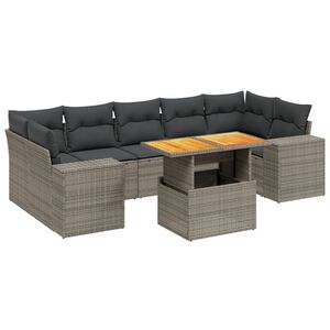 vidaXL 8 Piece Garden Sofa Set with Cushions Grey Poly Rattan