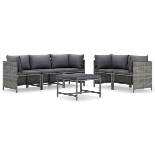 vidaXL 6 Piece Garden Lounge Set with Cushions Poly Rattan Grey