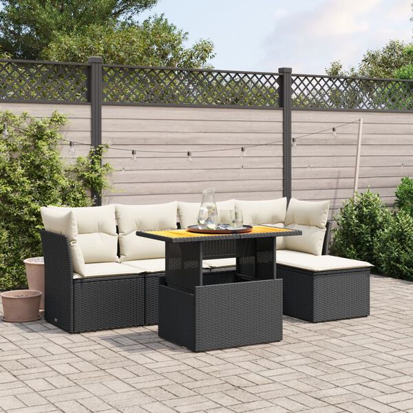 vidaXL 6 Piece Garden Sofa Set with Cushions Black Poly Rattan