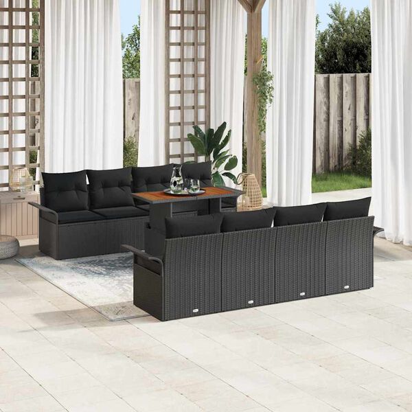 vidaXL Garden Sofa Set with Storage 9 pcs Black Poly rattan