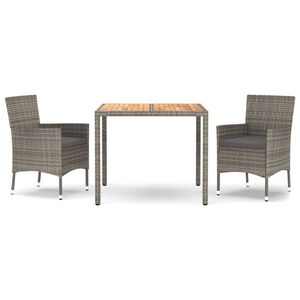 vidaXL 3 Piece Garden Dining Set with Cushions Grey Poly Rattan