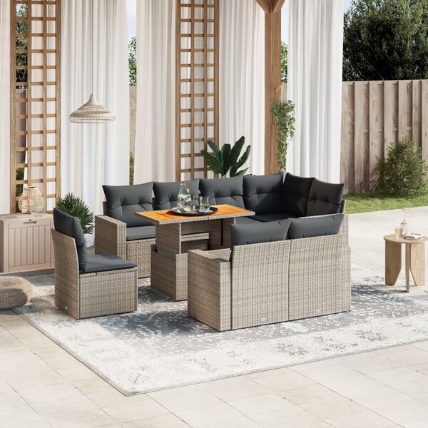 vidaXL 9 Piece Garden Sofa Set with Cushions Grey Poly Rattan