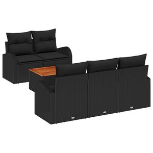 vidaXL Garden Sofa Set with Cushion 6 pcs Black Poly Rattan