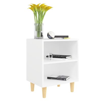 vidaXL Bed Cabinets with Solid Wood Legs 2 pcs White 40x30x50 cm