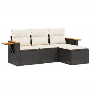 vidaXL 4 Piece Garden Sofa Set with Cushions Black Poly Rattan