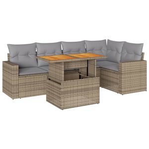 vidaXL 6 Piece Garden Sofa Set with Cushions Beige Poly Rattan