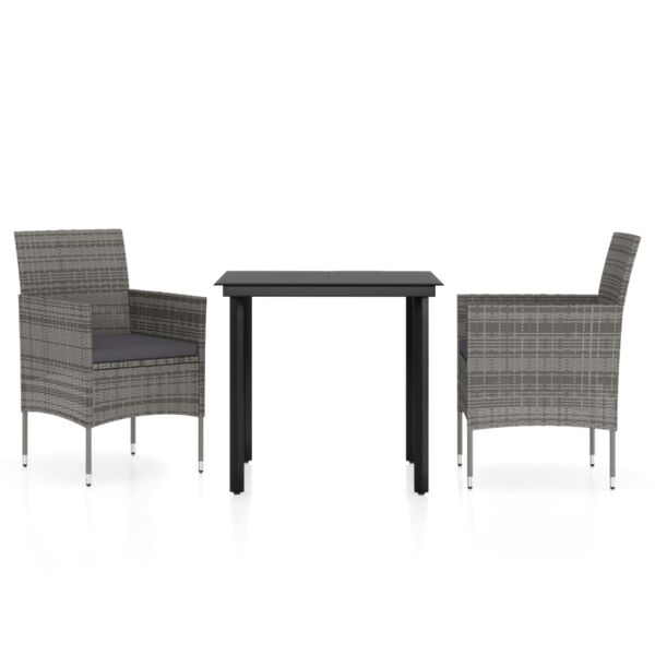 vidaXL 3 Piece Garden Dining Set with Cushions Grey and Black