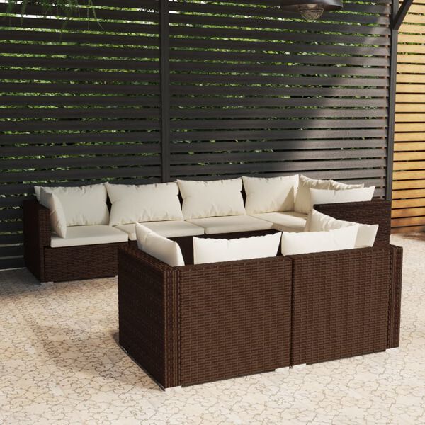 vidaXL 7 Piece Garden Lounge Set with Cushions Brown Poly Rattan