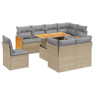 vidaXL 9 Piece Garden Sofa Set with Cushions Beige Poly Rattan