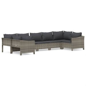 vidaXL 7 Piece Garden Lounge Set with Cushions Grey Poly Rattan