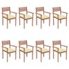 vidaXL Stackable Garden Chairs with Cushions 8 pcs Solid Teak Wood
