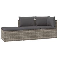 vidaXL 3 Piece Garden Lounge Set with Cushions Grey Poly Rattan