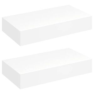 White MDF Floating Wall Display Shelf 1 Drawer Book/DVD Storage