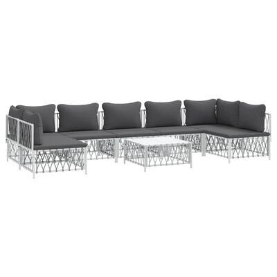 vidaXL 8 Piece Garden Lounge Set with Cushions White Steel