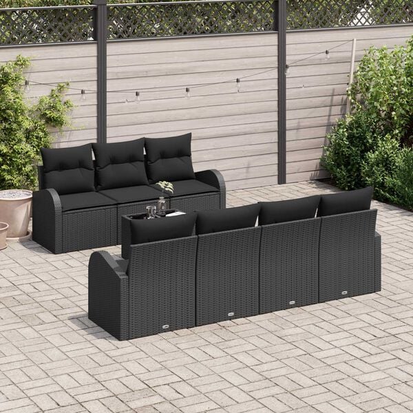 vidaXL Garden Sofa Set 8 pcs Black Poly Rattan and Steel and Glass