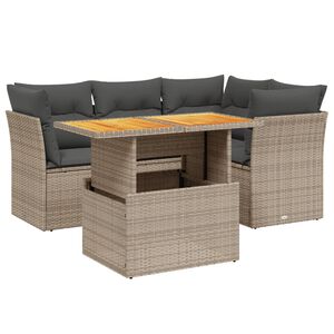 vidaXL 5 Piece Garden Sofa Set with Cushions Grey Poly Rattan